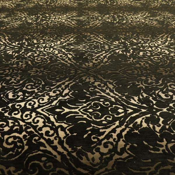 Impasto Floral Pattern Heavyweight Soft Chenille Upholstery Fabric In Black Colour MSS-49 - Made To Measure Curtains