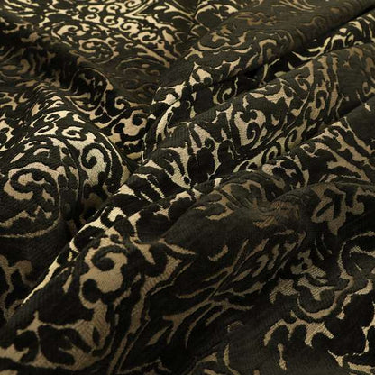 Impasto Floral Pattern Heavyweight Soft Chenille Upholstery Fabric In Black Colour MSS-49 - Made To Measure Curtains