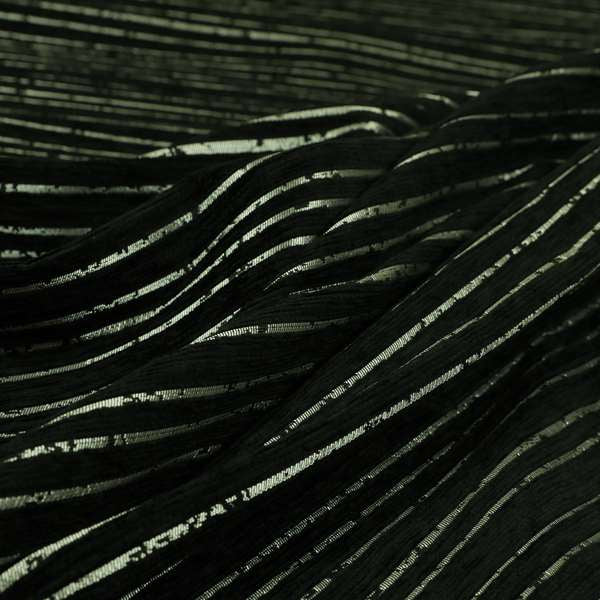 Soft Black Fabric With Silver Line Pattern Chenille Upholstery Fabric MT221015-20