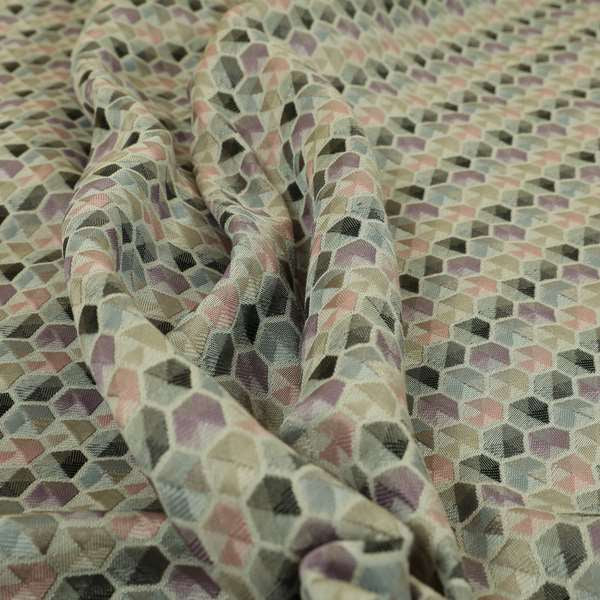Marseille Art Deco Geometric Pattern Pink Purple Grey Tones Coloured Upholstery Fabrics - Roman Blinds