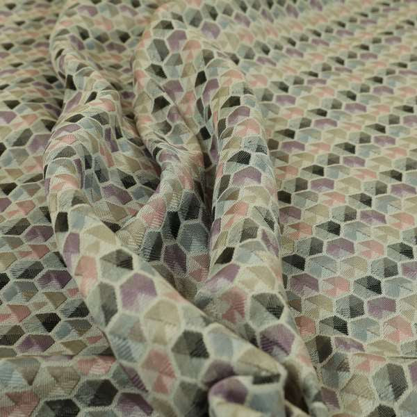 Marseille Art Deco Geometric Pattern Pink Purple Grey Tones Coloured Upholstery Fabrics