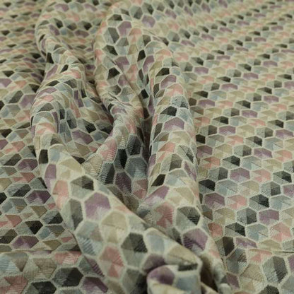 Marseille Art Deco Geometric Pattern Pink Purple Grey Tones Coloured Upholstery Fabrics - Handmade Cushions