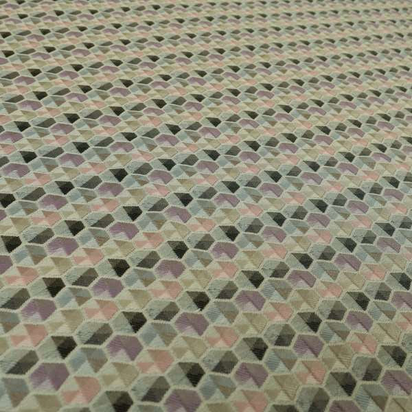 Marseille Art Deco Geometric Pattern Pink Purple Grey Tones Coloured Upholstery Fabrics - Roman Blinds