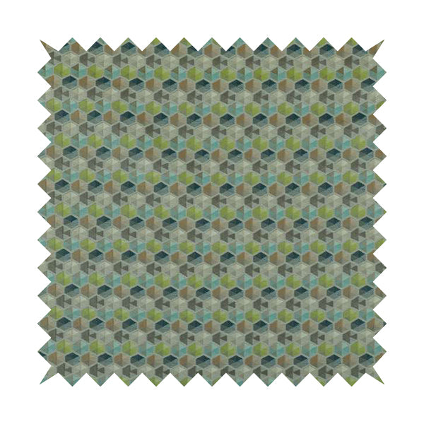 Marseille Art Deco Geometric Pattern Green Teal Blue Tones Coloured Upholstery Fabrics - Made To Measure Curtains