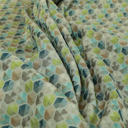 Marseille Art Deco Geometric Pattern Green Teal Blue Tones Coloured Upholstery Fabrics - Made To Measure Curtains