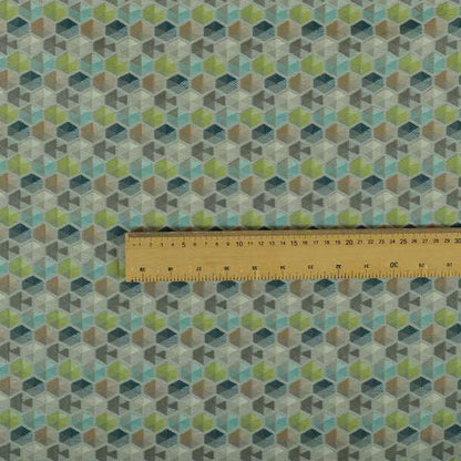 Marseille Art Deco Geometric Pattern Green Teal Blue Tones Coloured Upholstery Fabrics - Roman Blinds