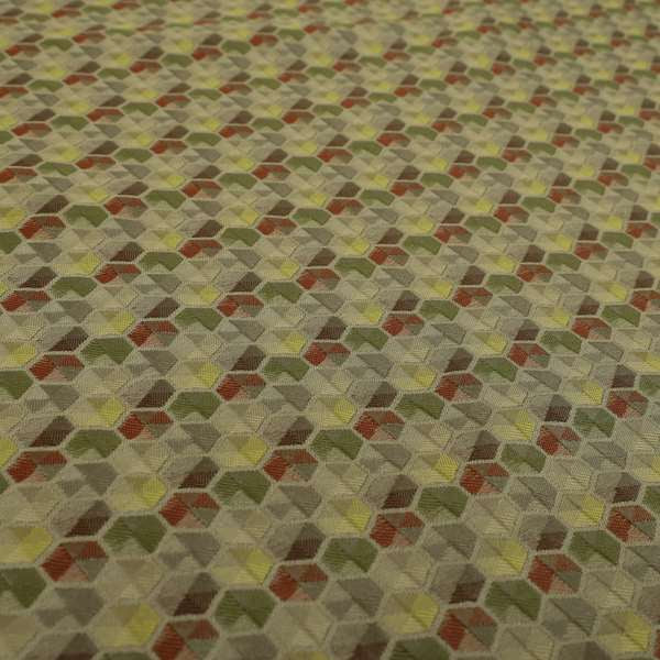 Marseille Art Deco Geometric Pattern Green Orange Brown Yellow Tones Coloured Upholstery Fabrics - Roman Blinds