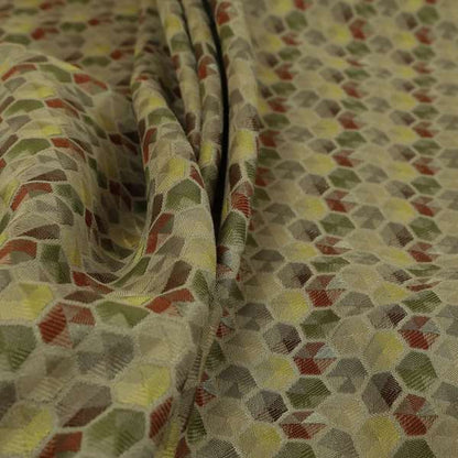 Marseille Art Deco Geometric Pattern Green Orange Brown Yellow Tones Coloured Upholstery Fabrics - Made To Measure Curtains