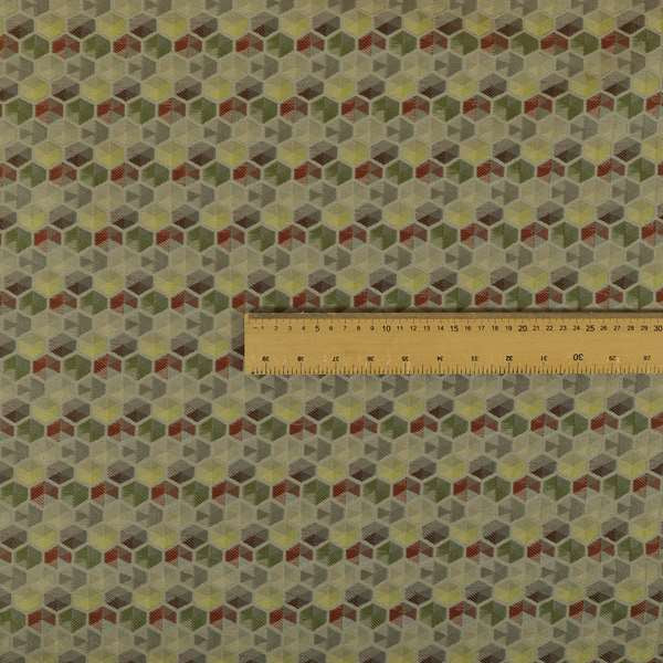 Marseille Art Deco Geometric Pattern Green Orange Brown Yellow Tones Coloured Upholstery Fabrics - Roman Blinds