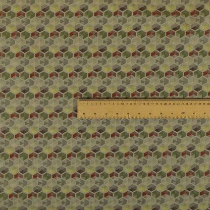 Marseille Art Deco Geometric Pattern Green Orange Brown Yellow Tones Coloured Upholstery Fabrics - Made To Measure Curtains