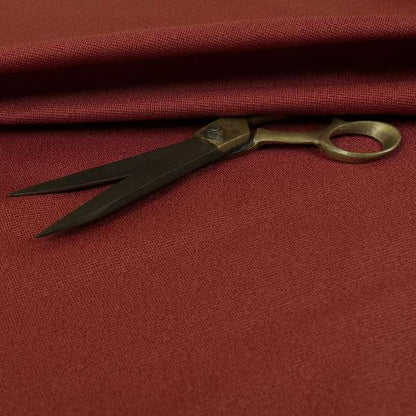 Mehari Linen Effect Flat Weave Semi Plain Upholstery Fabric In Red Burgundy Colour