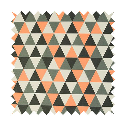 Monica Orange Grey White Black Colour Geometric Pattern Printed Soft Chenille Designer Fabric - Made To Measure Curtains