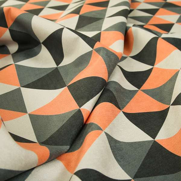 Monica Orange Grey White Black Colour Geometric Pattern Printed Soft Chenille Designer Fabric - Handmade Cushions