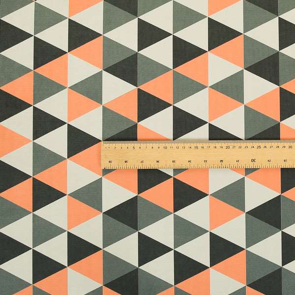 Monica Orange Grey White Black Colour Geometric Pattern Printed Soft Chenille Designer Fabric - Roman Blinds