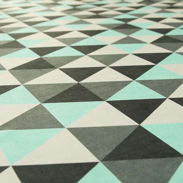 Monica Teal Grey White Black Colour Geometric Pattern Printed Soft Chenille Designer Fabric