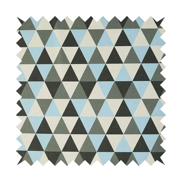 Monica Blue Grey White Black Colour Geometric Pattern Printed Soft Chenille Designer Fabric - Roman Blinds