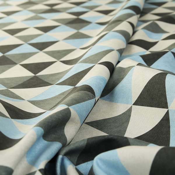 Monica Blue Grey White Black Colour Geometric Pattern Printed Soft Chenille Designer Fabric