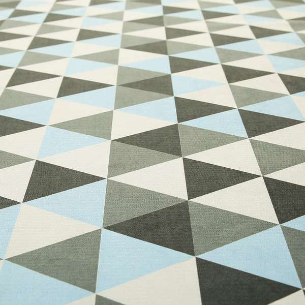 Monica Blue Grey White Black Colour Geometric Pattern Printed Soft Chenille Designer Fabric - Roman Blinds