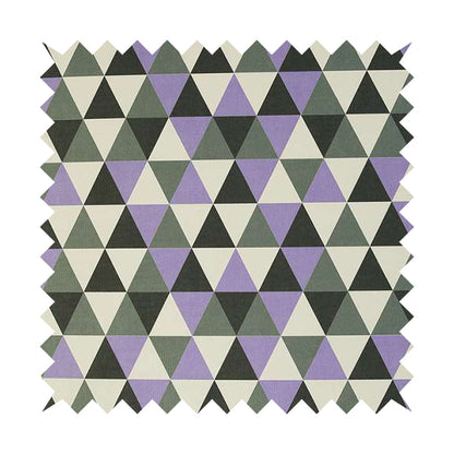 Monica Purple Grey White Black Colour Geometric Pattern Printed Soft Chenille Designer Fabric - Roman Blinds