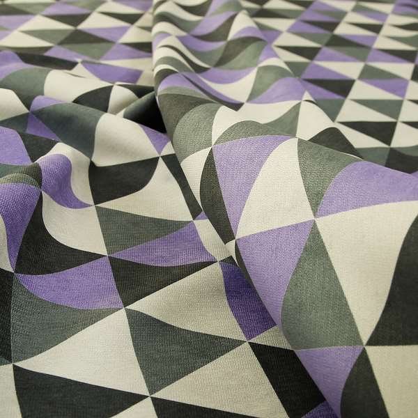 Monica Purple Grey White Black Colour Geometric Pattern Printed Soft Chenille Designer Fabric - Made To Measure Curtains