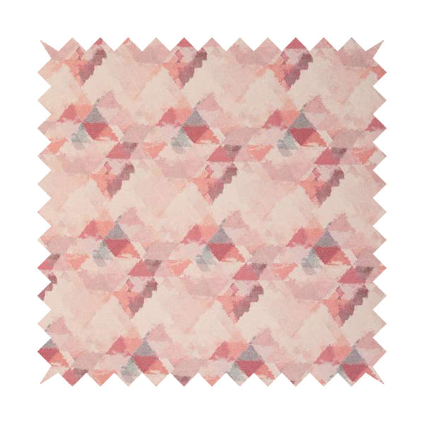 Mystic Artistic Geometric Pattern Printed Soft Chenille Interior Fabric In Pink Blossom Colour - Roman Blinds