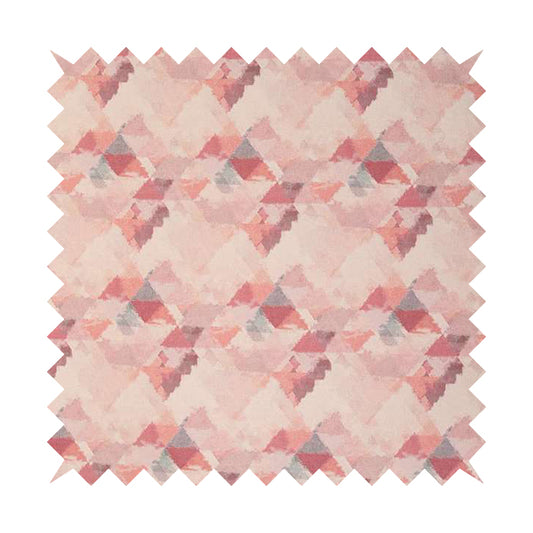 Mystic Artistic Geometric Pattern Printed Soft Chenille Interior Fabric In Pink Blossom Colour
