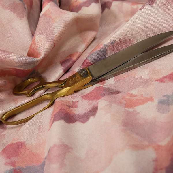 Mystic Artistic Geometric Pattern Printed Soft Chenille Interior Fabric In Pink Blossom Colour