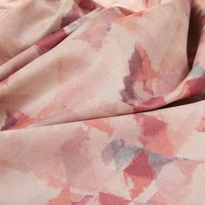 Mystic Artistic Geometric Pattern Printed Soft Chenille Interior Fabric In Pink Blossom Colour - Roman Blinds