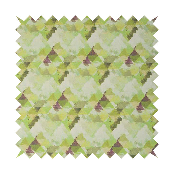 Mystic Artistic Geometric Pattern Printed Soft Chenille Interior Fabric In Green Colour - Roman Blinds