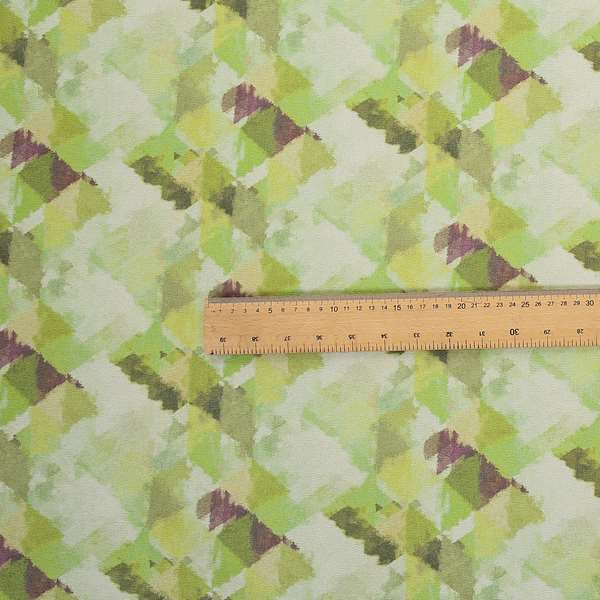 Mystic Artistic Geometric Pattern Printed Soft Chenille Interior Fabric In Green Colour - Roman Blinds
