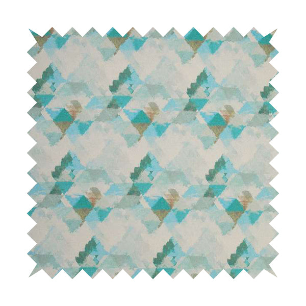 Mystic Artistic Geometric Pattern Printed Soft Chenille Interior Fabric In Blue Colour - Roman Blinds