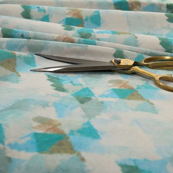 Mystic Artistic Geometric Pattern Printed Soft Chenille Interior Fabric In Blue Colour - Roman Blinds