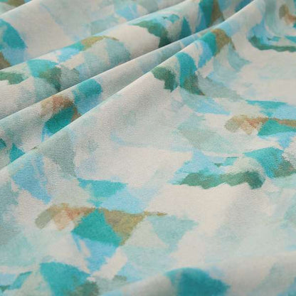 Mystic Artistic Geometric Pattern Printed Soft Chenille Interior Fabric In Blue Colour - Roman Blinds
