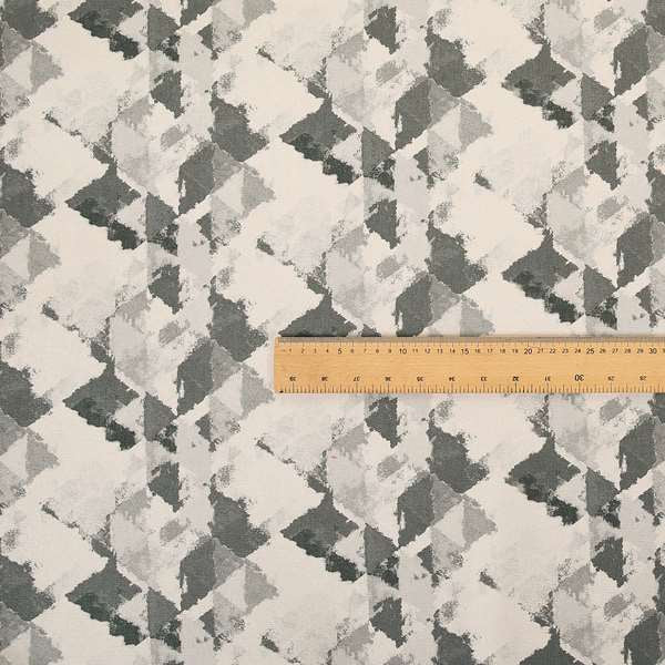 Mystic Artistic Geometric Pattern Printed Soft Chenille Interior Fabric In Grey Colour