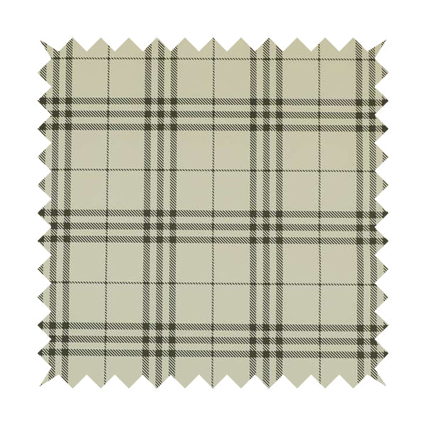 Nevis Tartan Checked Pattern Faux Leather In White Colour Upholstery Fabric