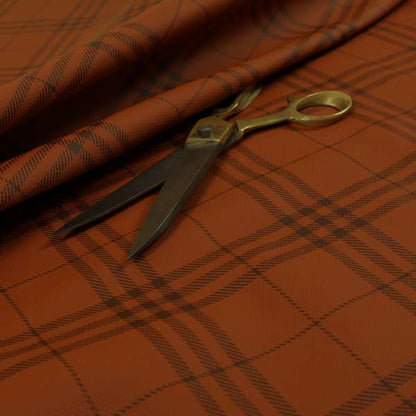 Nevis Tartan Checked Pattern Faux Leather In Orange Colour Upholstery Fabric