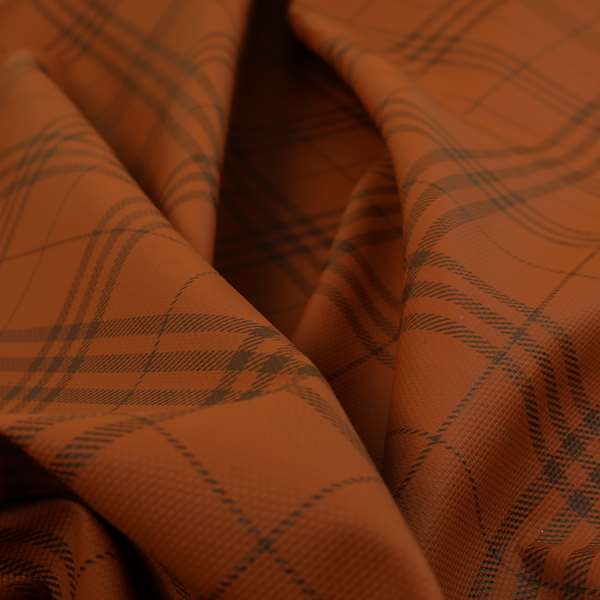 Nevis Tartan Checked Pattern Faux Leather In Orange Colour Upholstery Fabric