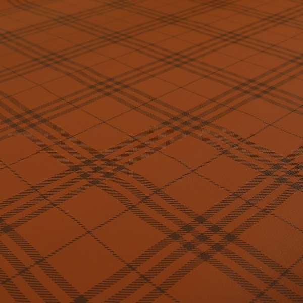 Nevis Tartan Checked Pattern Faux Leather In Orange Colour Upholstery Fabric