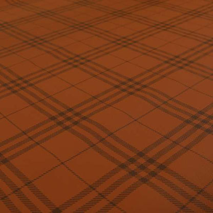 Nevis Tartan Checked Pattern Faux Leather In Orange Colour Upholstery Fabric