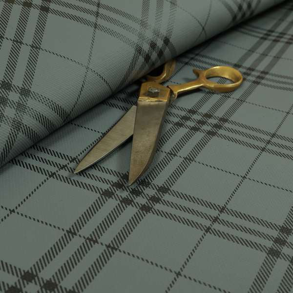 Nevis Tartan Checked Pattern Faux Leather In Grey Colour Upholstery Fabric