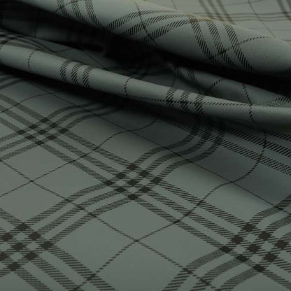 Nevis Tartan Checked Pattern Faux Leather In Grey Colour Upholstery Fabric