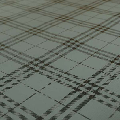 Nevis Tartan Checked Pattern Faux Leather In Grey Colour Upholstery Fabric