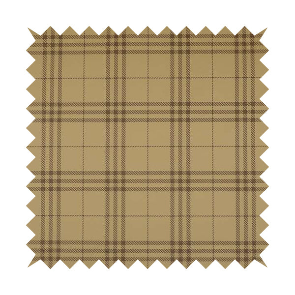 Nevis Tartan Checked Pattern Faux Leather In Brown Colour Upholstery Fabric