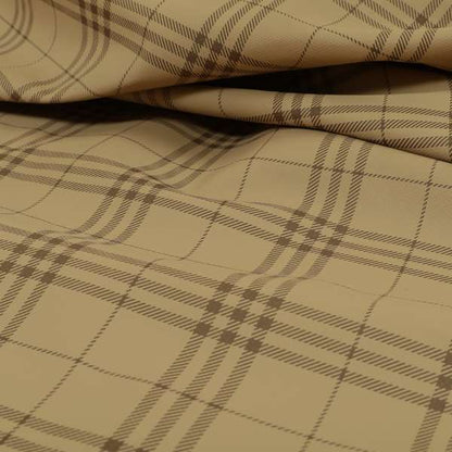 Nevis Tartan Checked Pattern Faux Leather In Brown Colour Upholstery Fabric
