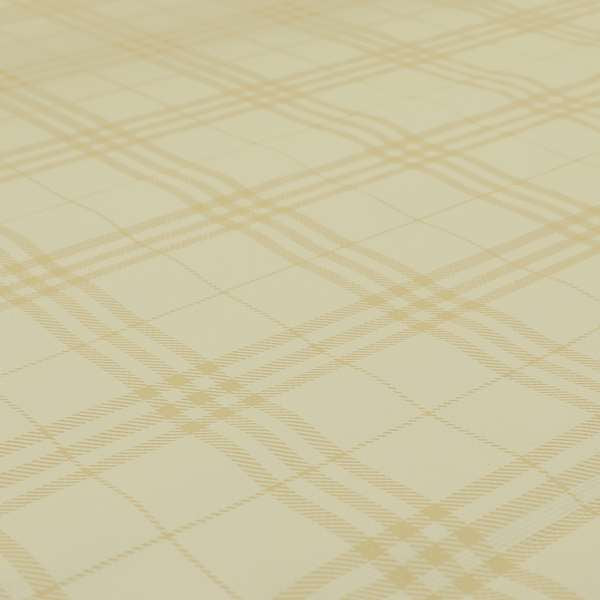 Nevis Tartan Checked Pattern Faux Leather In Cream Colour Upholstery Fabric