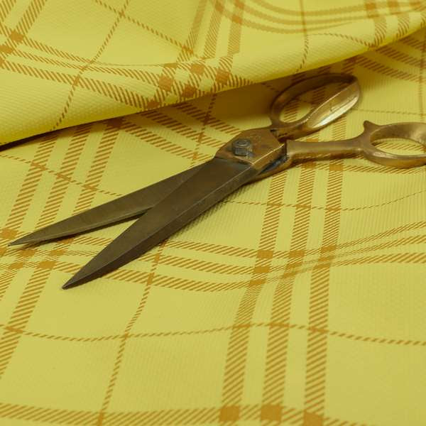 Nevis Tartan Checked Pattern Faux Leather In Yellow Colour Upholstery Fabric