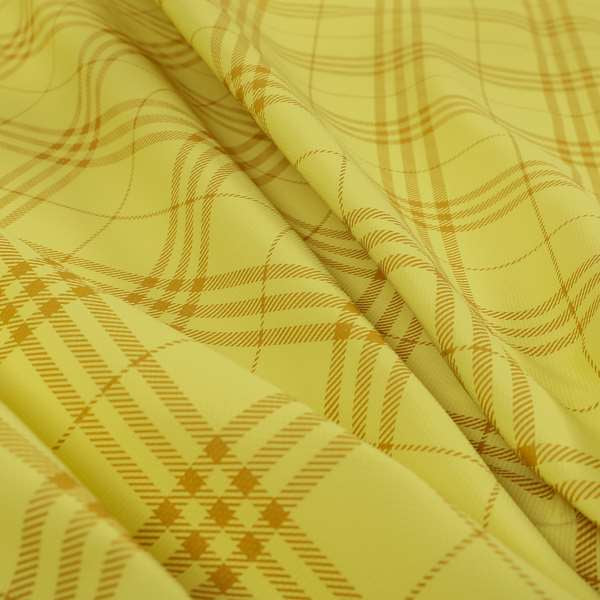 Nevis Tartan Checked Pattern Faux Leather In Yellow Colour Upholstery Fabric