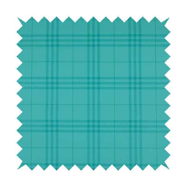 Nevis Tartan Checked Pattern Faux Leather In Teal Blue Colour Upholstery Fabric