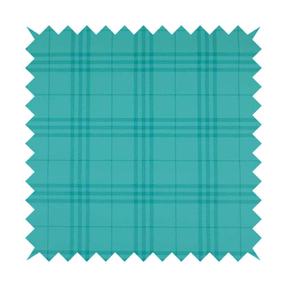 Nevis Tartan Checked Pattern Faux Leather In Teal Blue Colour Upholstery Fabric