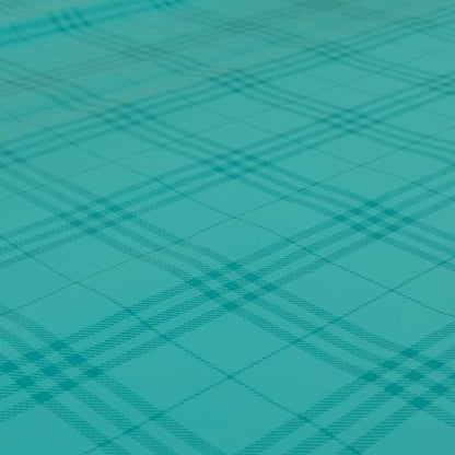 Nevis Tartan Checked Pattern Faux Leather In Teal Blue Colour Upholstery Fabric